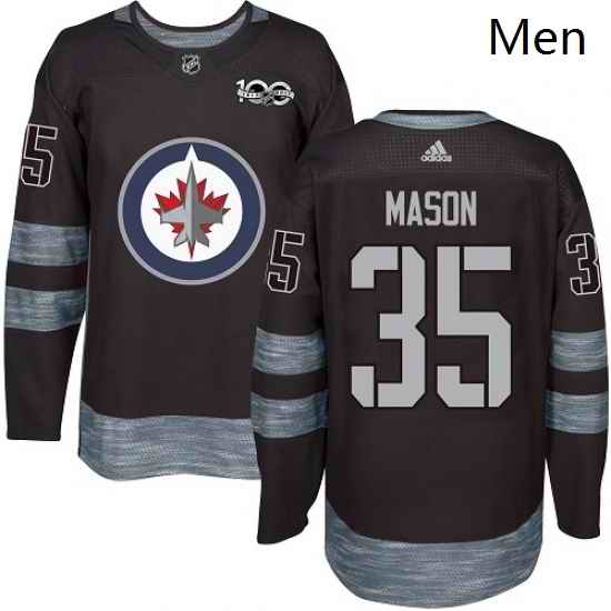 Mens Adidas Winnipeg Jets 35 Steve Mason Authentic Black 1917 2017 100th Anniversary NHL Jersey